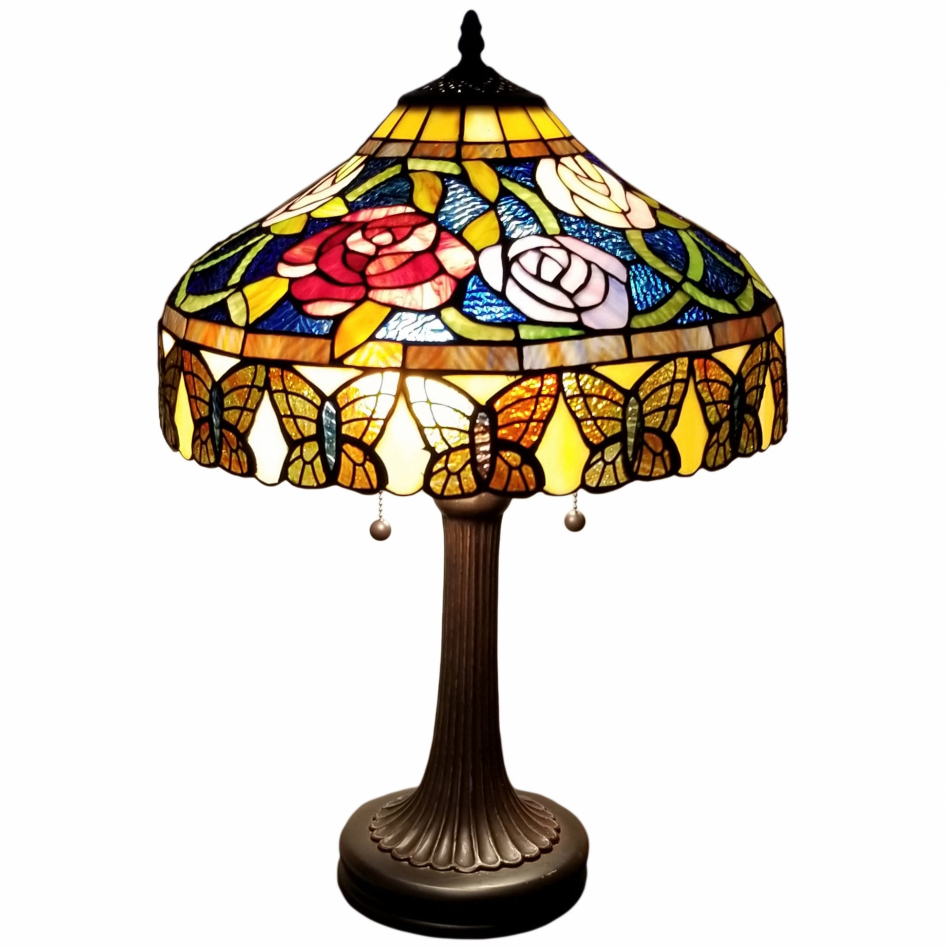 24" Stained Glass Red Roses Accent Table Lamp By Homeroots | Table Lamps | Modishstore - 6