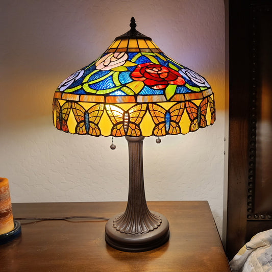 24" Stained Glass Red Roses Accent Table Lamp By Homeroots | Table Lamps | Modishstore - 8