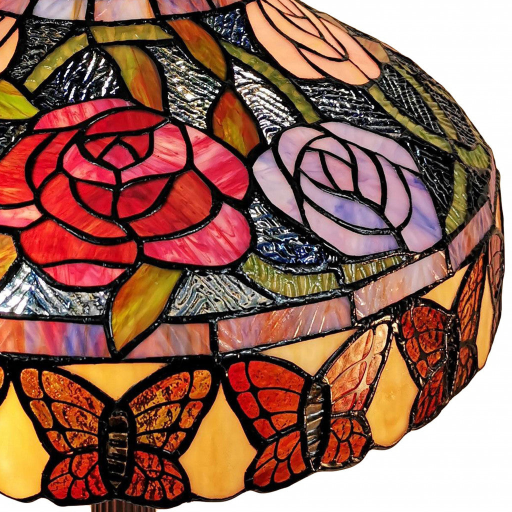 24" Stained Glass Red Roses Accent Table Lamp By Homeroots | Table Lamps | Modishstore - 9