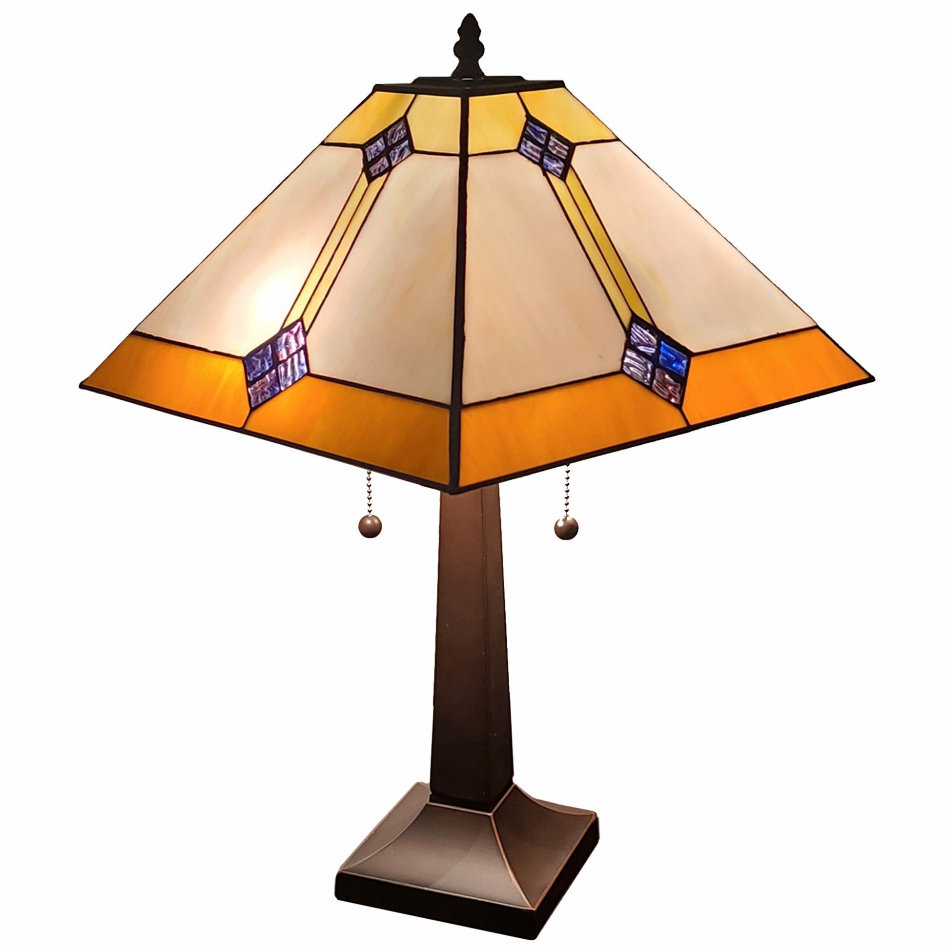 21" Amber Cream and Blue Stained Glass Two Light Mission Style Table Lamp By Homeroots | Table Lamps | Modishstore - 2
