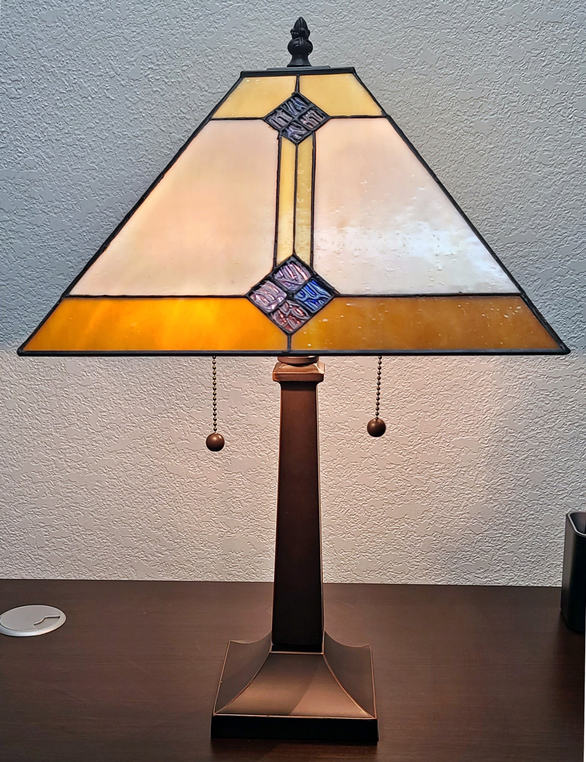 21" Amber Cream and Blue Stained Glass Two Light Mission Style Table Lamp By Homeroots | Table Lamps | Modishstore - 2