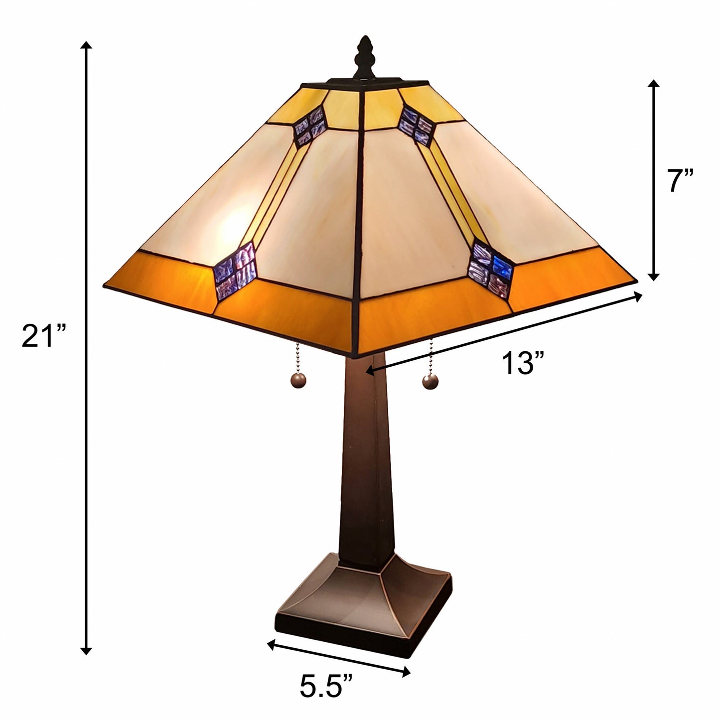 21" Amber Cream and Blue Stained Glass Two Light Mission Style Table Lamp By Homeroots | Table Lamps | Modishstore - 8
