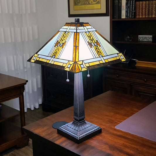 23" Stained Glass Two Light Mission Style Table Lamp with Stained Glass Shade By Homeroots | Table Lamps | Modishstore