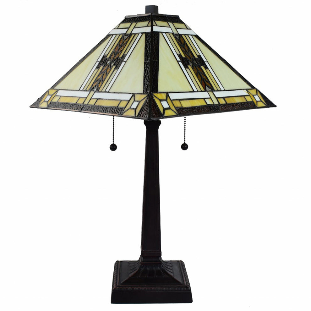 23" Stained Glass Two Light Mission Style Table Lamp with Stained Glass Shade By Homeroots | Table Lamps | Modishstore - 4