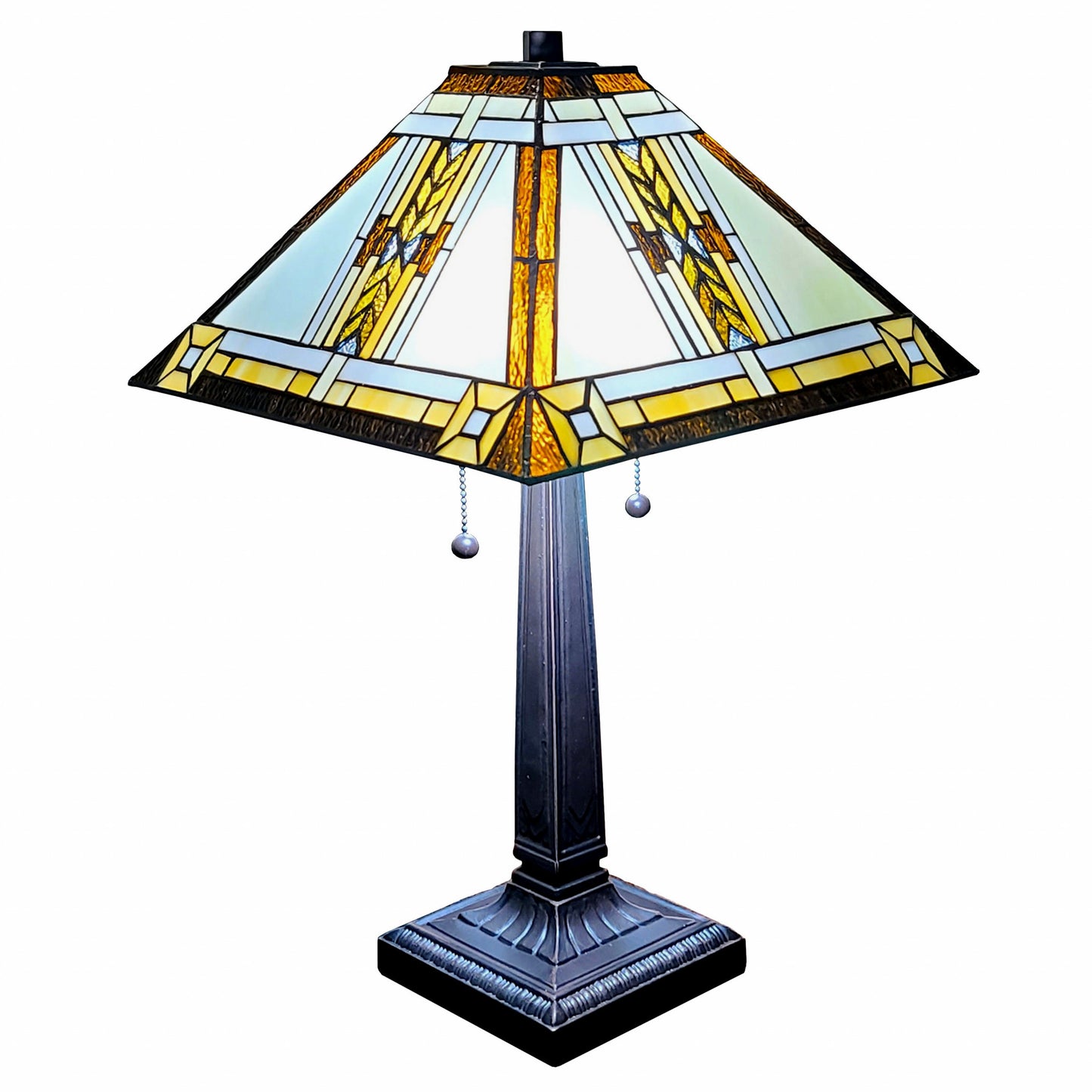 23" Stained Glass Two Light Mission Style Table Lamp with Stained Glass Shade By Homeroots | Table Lamps | Modishstore - 5