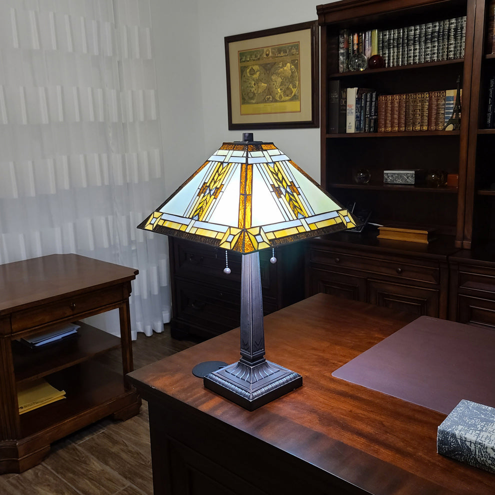 23" Stained Glass Two Light Mission Style Table Lamp with Stained Glass Shade By Homeroots | Table Lamps | Modishstore - 7