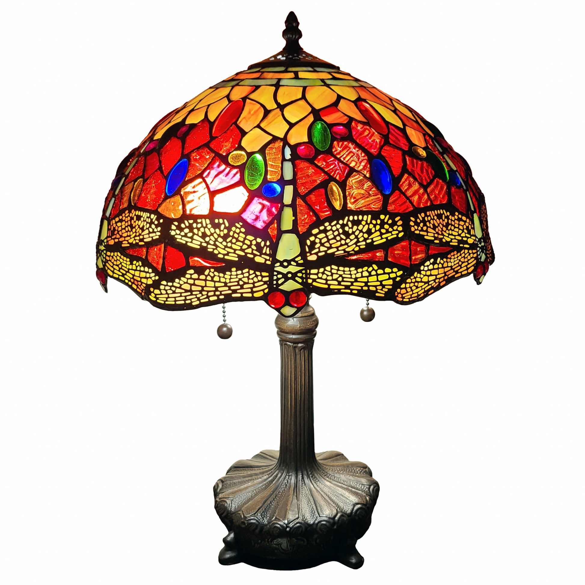 20" Stained Glass Two Light Dragonfly Accent Table Lamp By Homeroots | Table Lamps | Modishstore