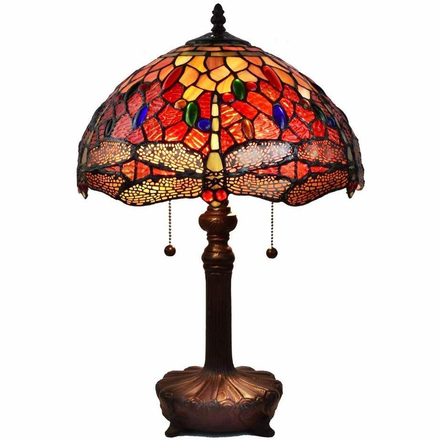 20" Stained Glass Two Light Dragonfly Accent Table Lamp By Homeroots | Table Lamps | Modishstore - 2