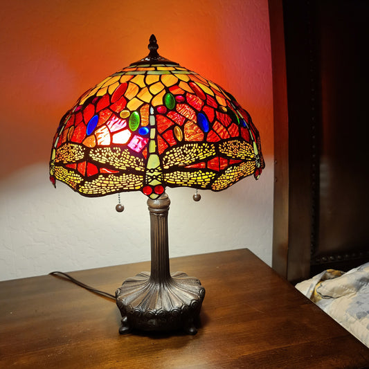 20" Stained Glass Two Light Dragonfly Accent Table Lamp By Homeroots | Table Lamps | Modishstore - 3
