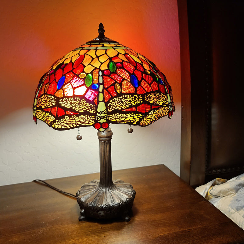 20" Stained Glass Two Light Dragonfly Accent Table Lamp By Homeroots | Table Lamps | Modishstore