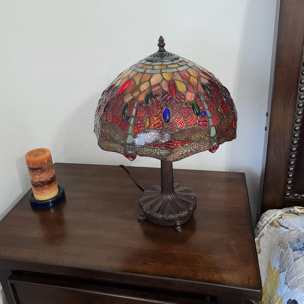 20" Stained Glass Two Light Dragonfly Accent Table Lamp By Homeroots | Table Lamps | Modishstore - 4