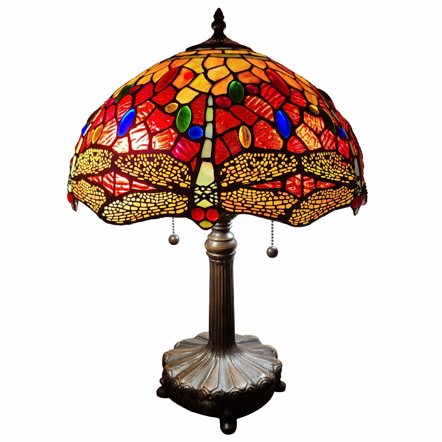 20" Stained Glass Two Light Dragonfly Accent Table Lamp By Homeroots | Table Lamps | Modishstore - 7