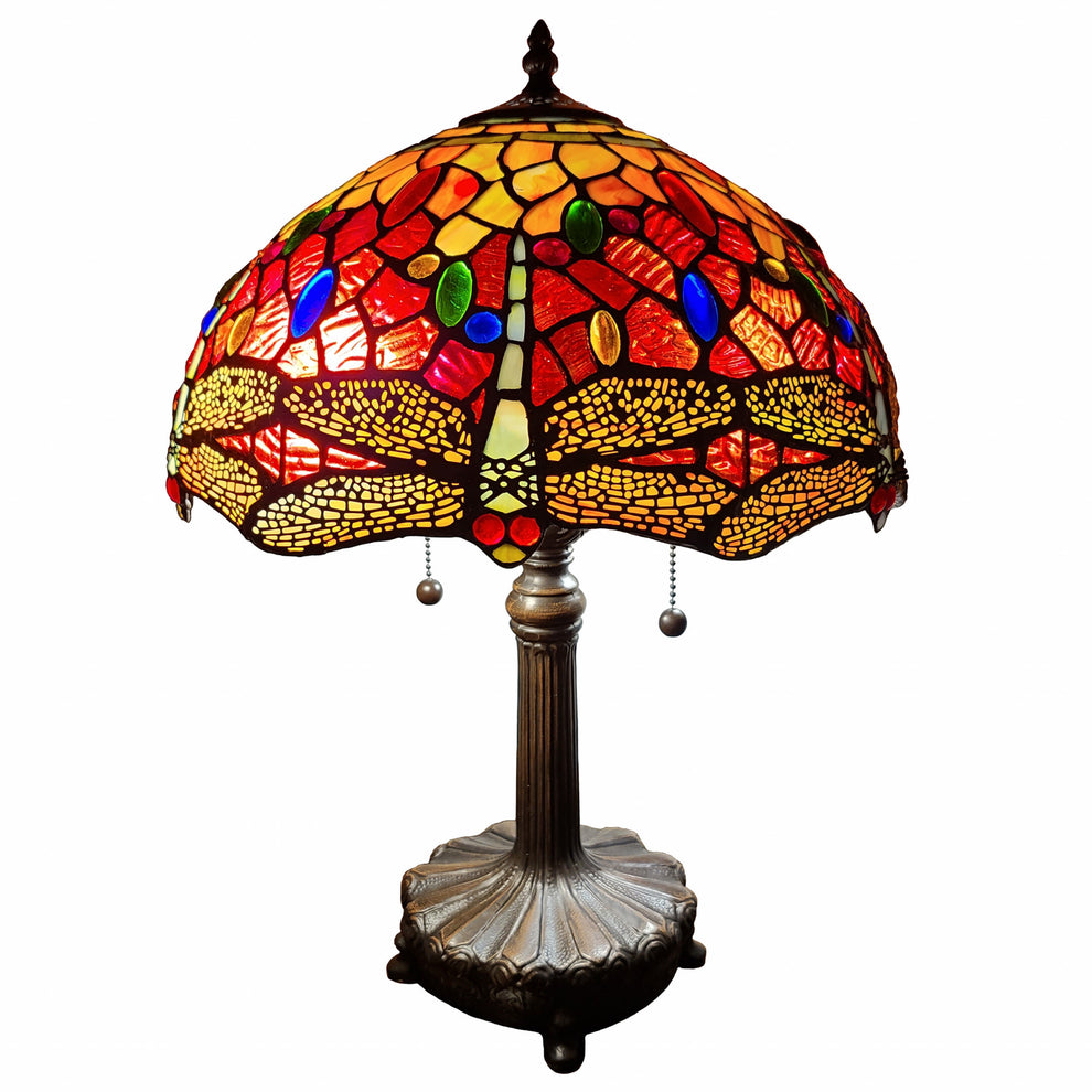 20" Stained Glass Two Light Dragonfly Accent Table Lamp By Homeroots | Table Lamps | Modishstore - 7