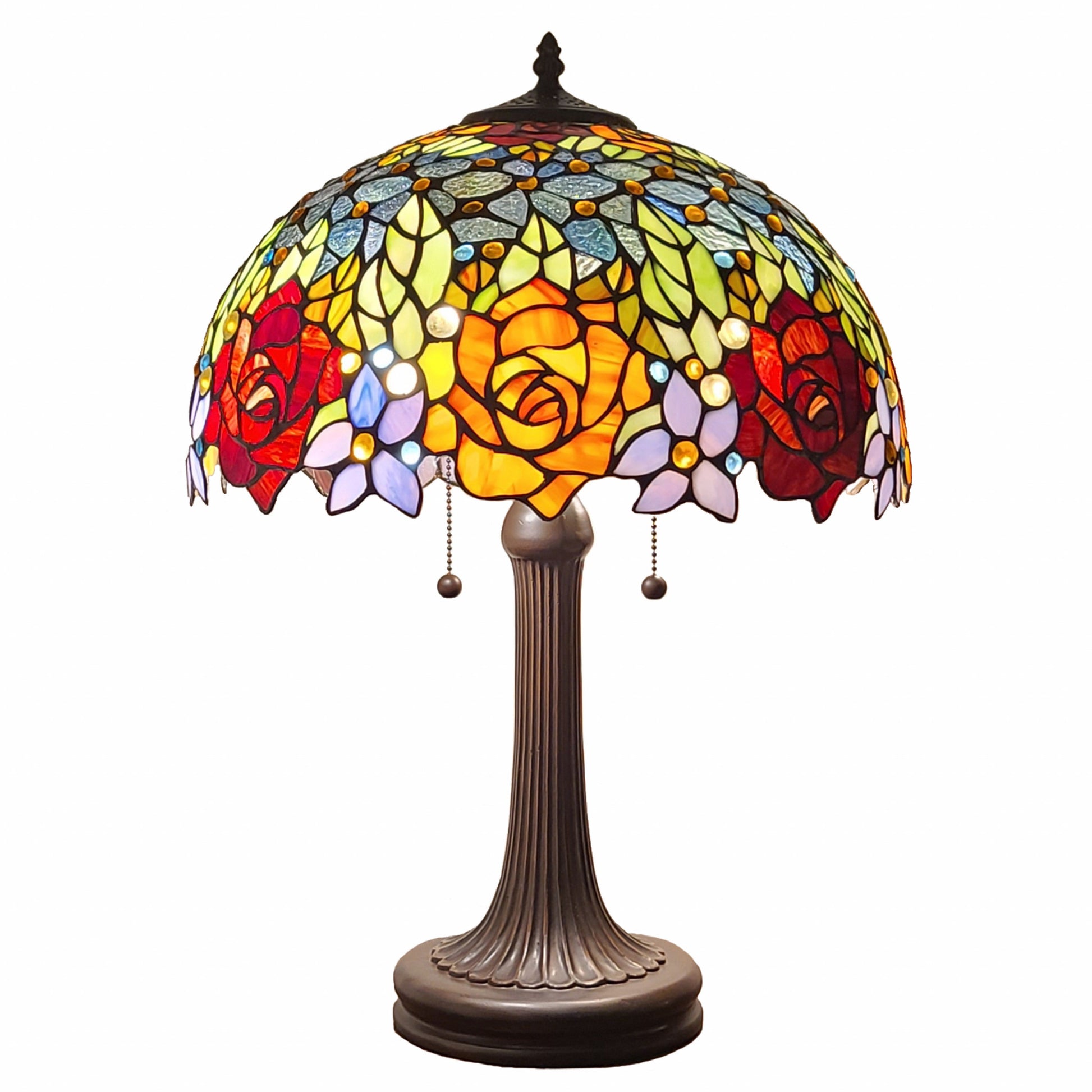 23" Stained Glass Two Light Jeweled Flowery Accent Table Lamp By Homeroots | Table Lamps | Modishstore
