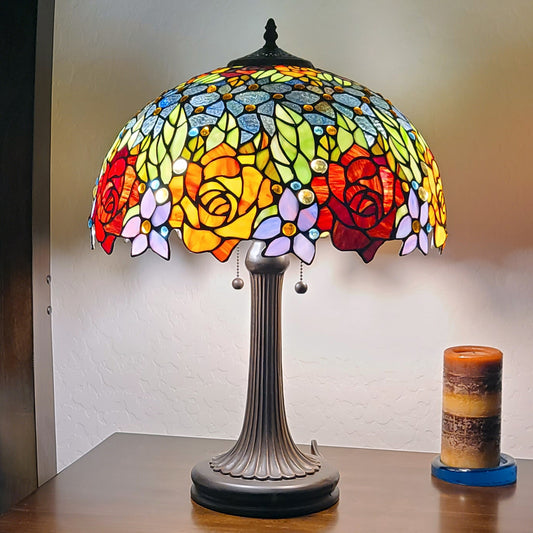 23" Stained Glass Two Light Jeweled Flowery Accent Table Lamp By Homeroots | Table Lamps | Modishstore - 2