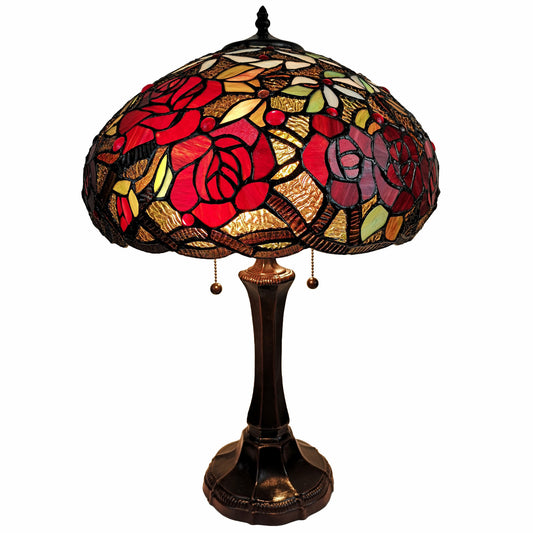 24" Stained Glass Two Light Jeweled Roses Accent Table Lamp By Homeroots | Table Lamps | Modishstore