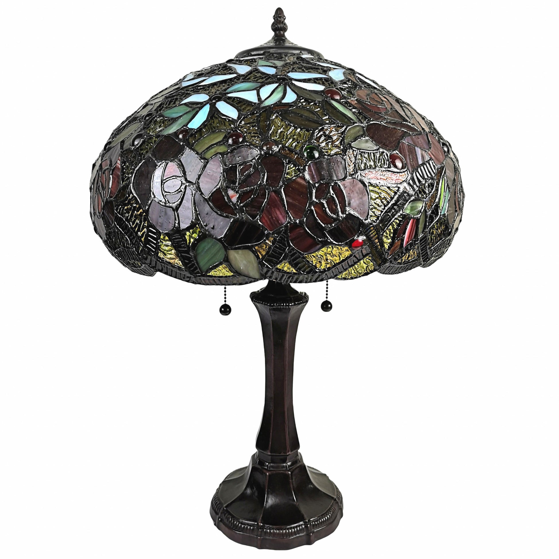 24" Stained Glass Two Light Jeweled Roses Accent Table Lamp By Homeroots | Table Lamps | Modishstore - 2
