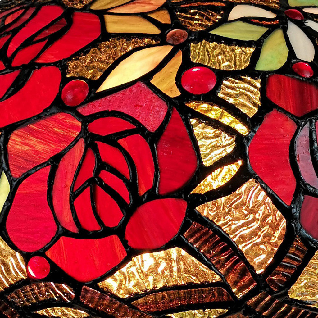 24" Stained Glass Two Light Jeweled Roses Accent Table Lamp By Homeroots | Table Lamps | Modishstore - 3