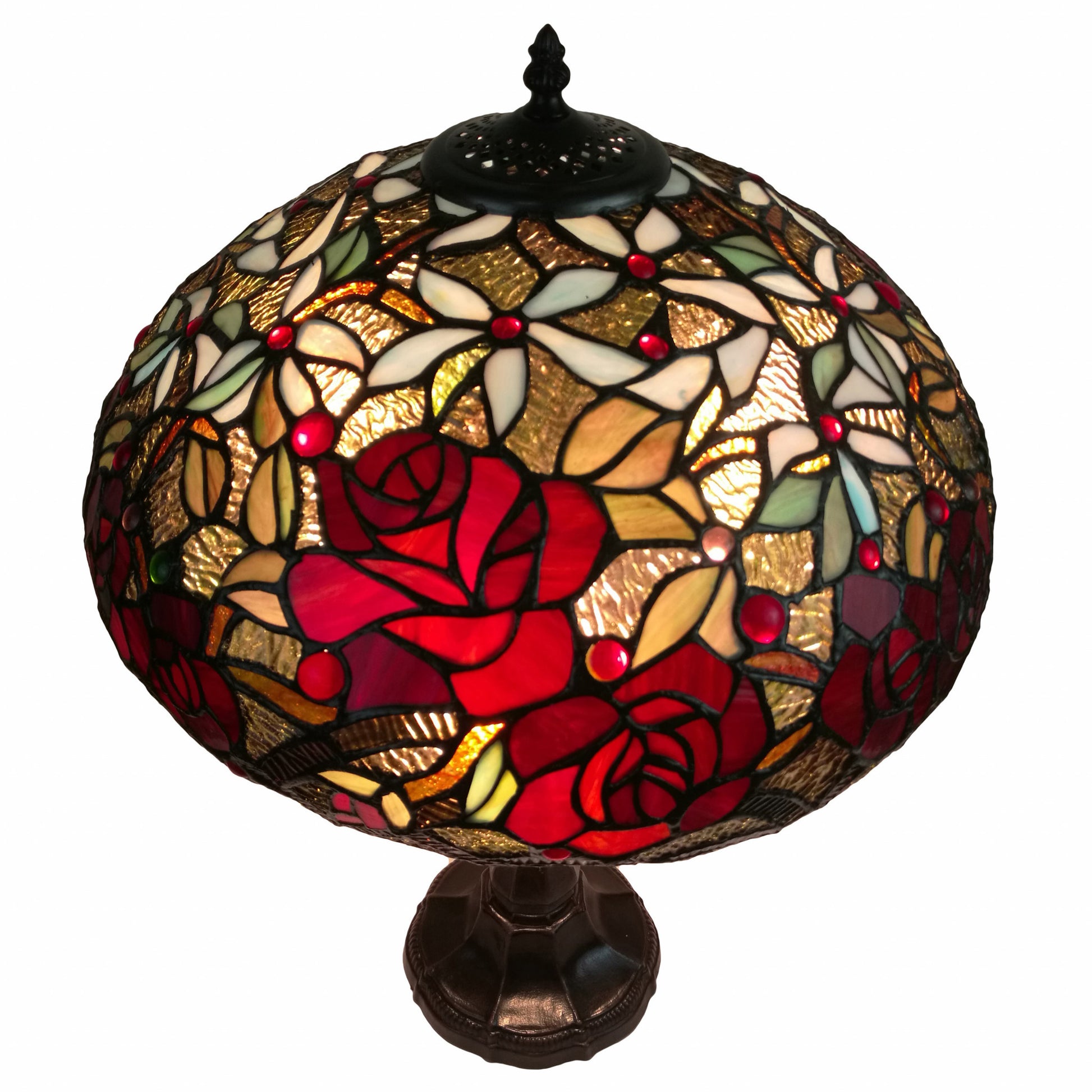 24" Stained Glass Two Light Jeweled Roses Accent Table Lamp By Homeroots | Table Lamps | Modishstore - 4
