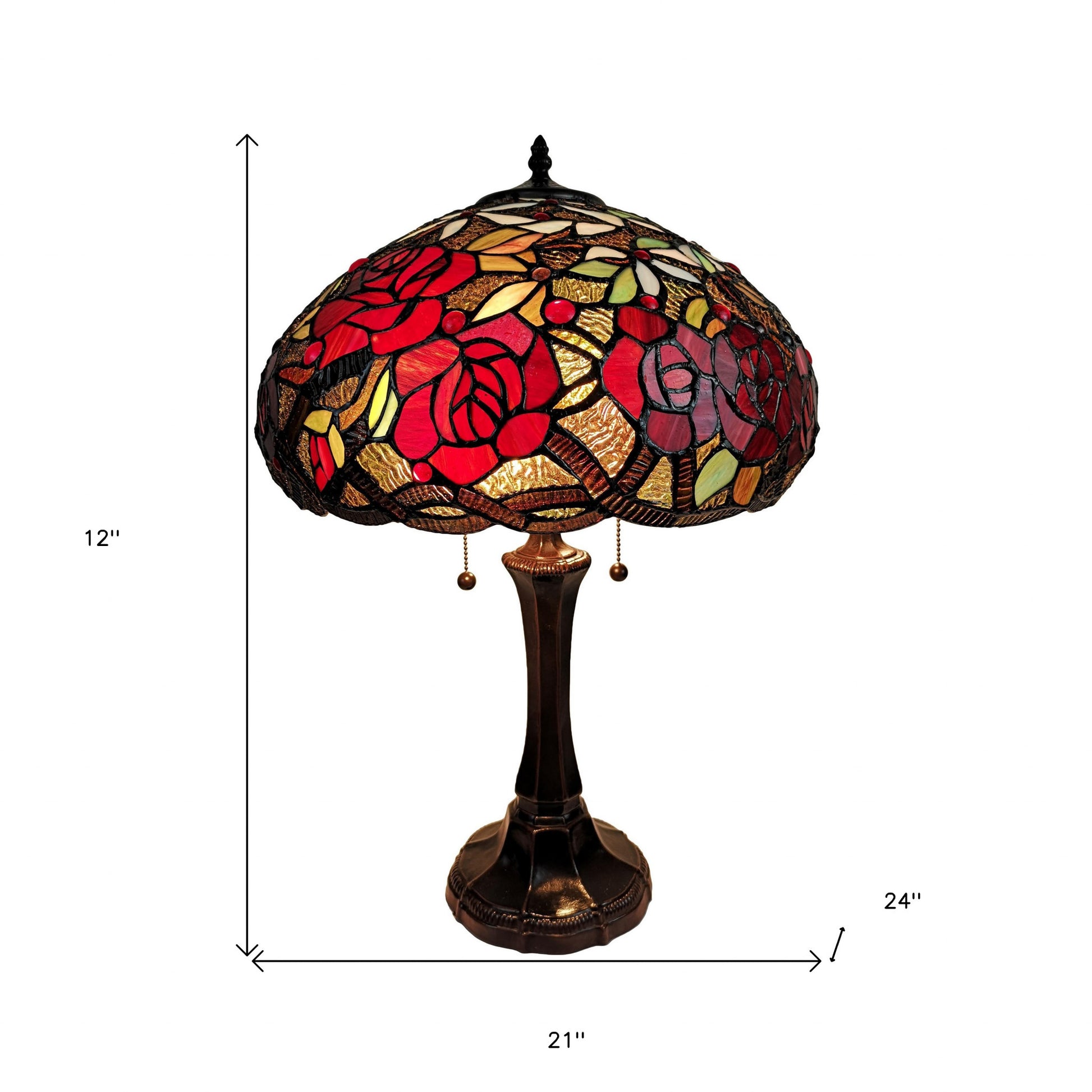 24" Stained Glass Two Light Jeweled Roses Accent Table Lamp By Homeroots | Table Lamps | Modishstore - 5
