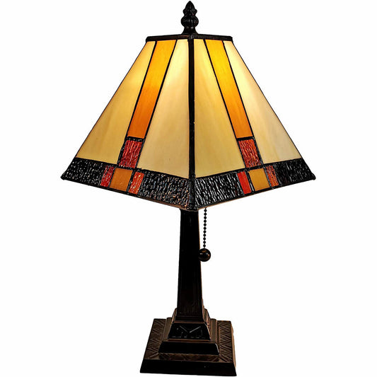 15" Tiffany Amber and Black Mission Style Table Lamp By Homeroots | Table Lamps | Modishstore