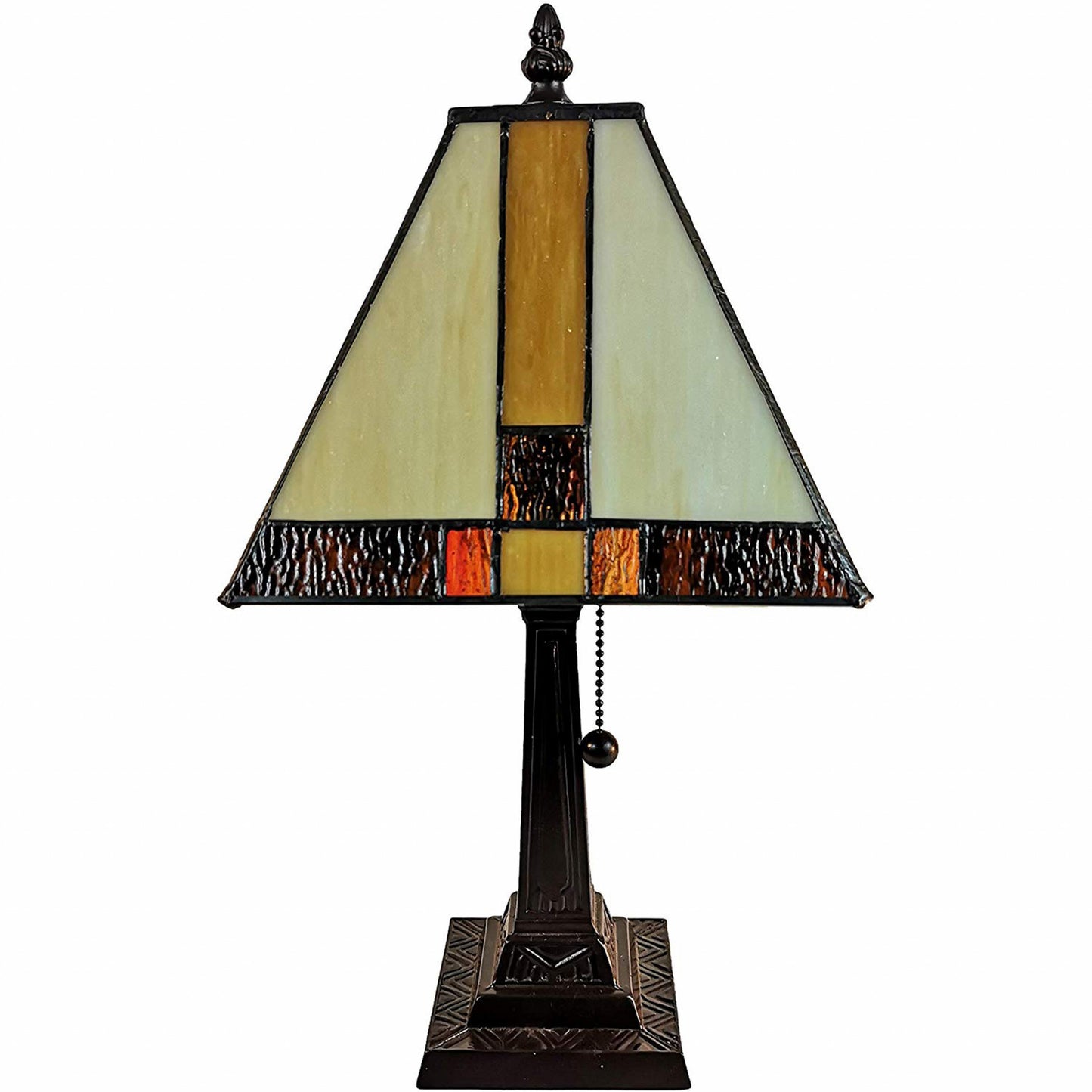 15" Tiffany Amber and Black Mission Style Table Lamp By Homeroots | Table Lamps | Modishstore - 2