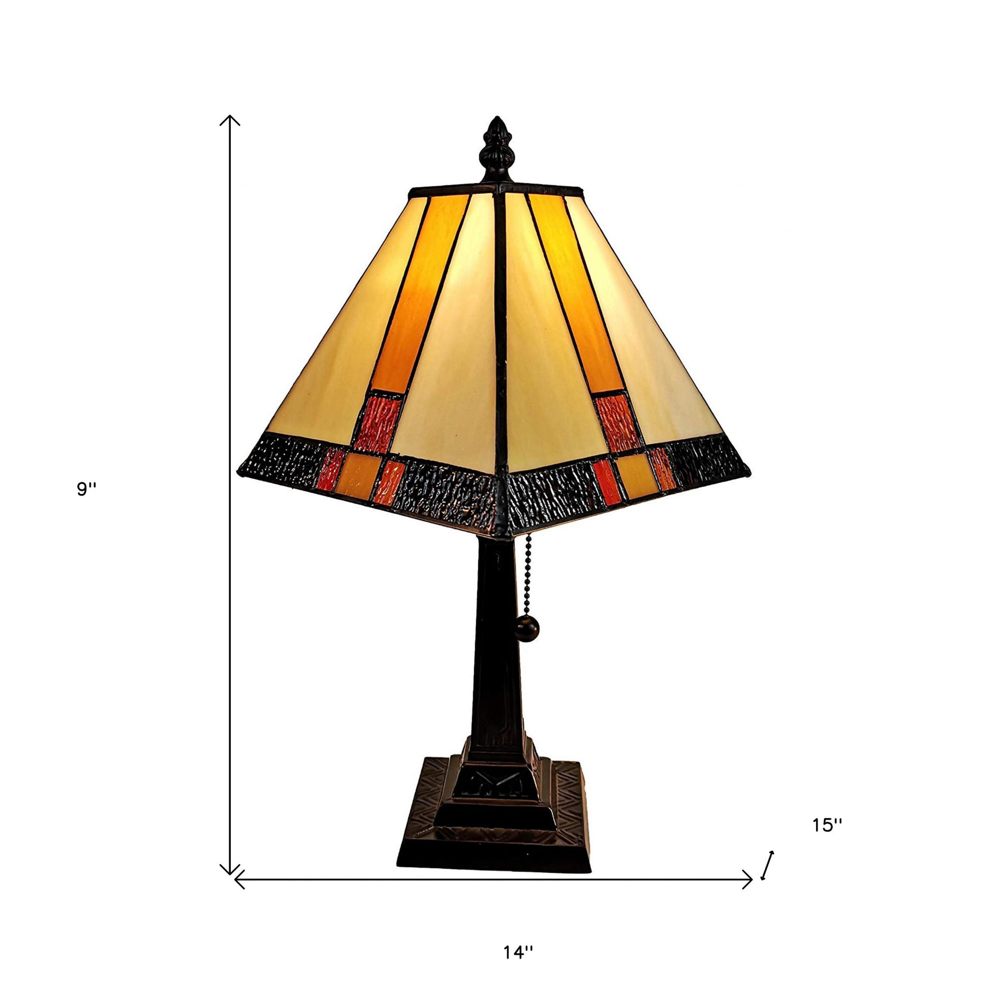 15" Tiffany Amber and Black Mission Style Table Lamp By Homeroots | Table Lamps | Modishstore - 5