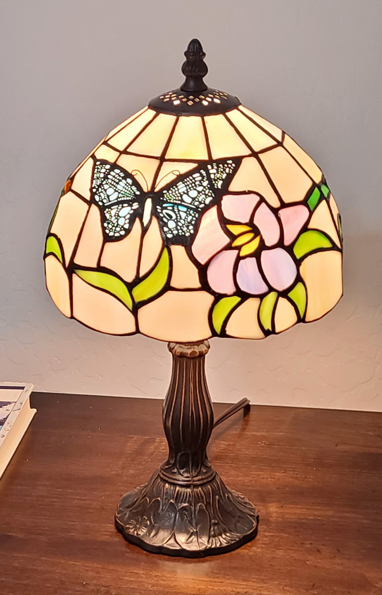 15" Tiffany Style Stained Glass Blue Butterfly Table Lamp By Homeroots | Table Lamps | Modishstore