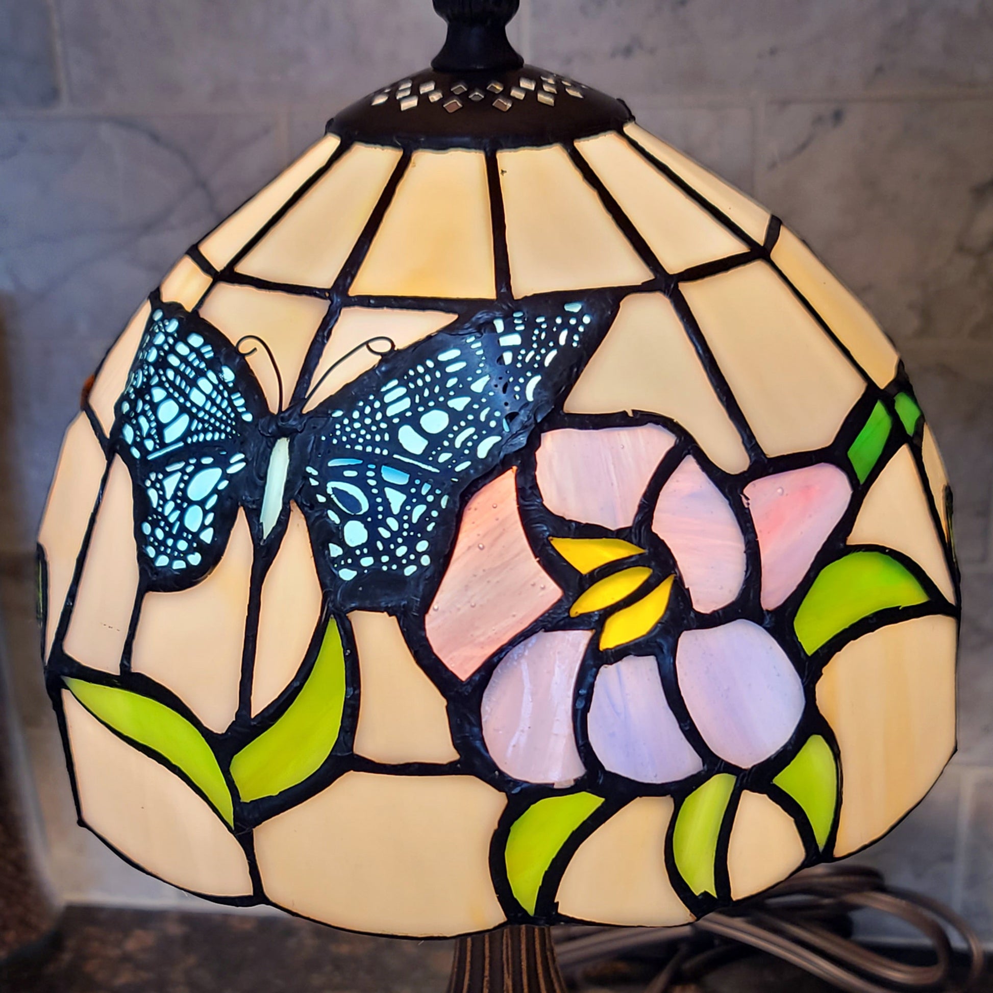 15" Tiffany Style Stained Glass Blue Butterfly Table Lamp By Homeroots | Table Lamps | Modishstore - 4