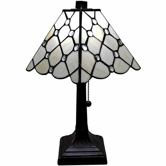15" Tiffany Style White Stained Glass with Crystals Table Lamp By Homeroots | Table Lamps | Modishstore