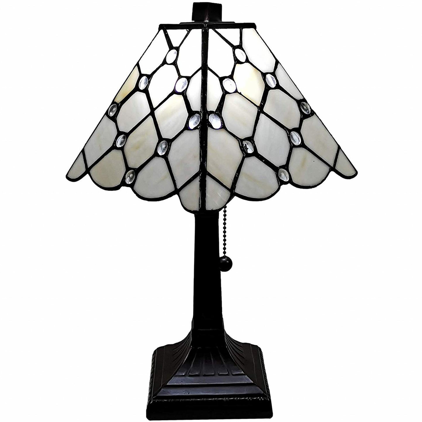 15" Tiffany Style White Stained Glass with Crystals Table Lamp By Homeroots | Table Lamps | Modishstore