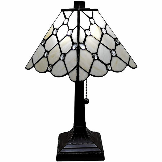 15" Tiffany Style White Stained Glass with Crystals Table Lamp By Homeroots | Table Lamps | Modishstore