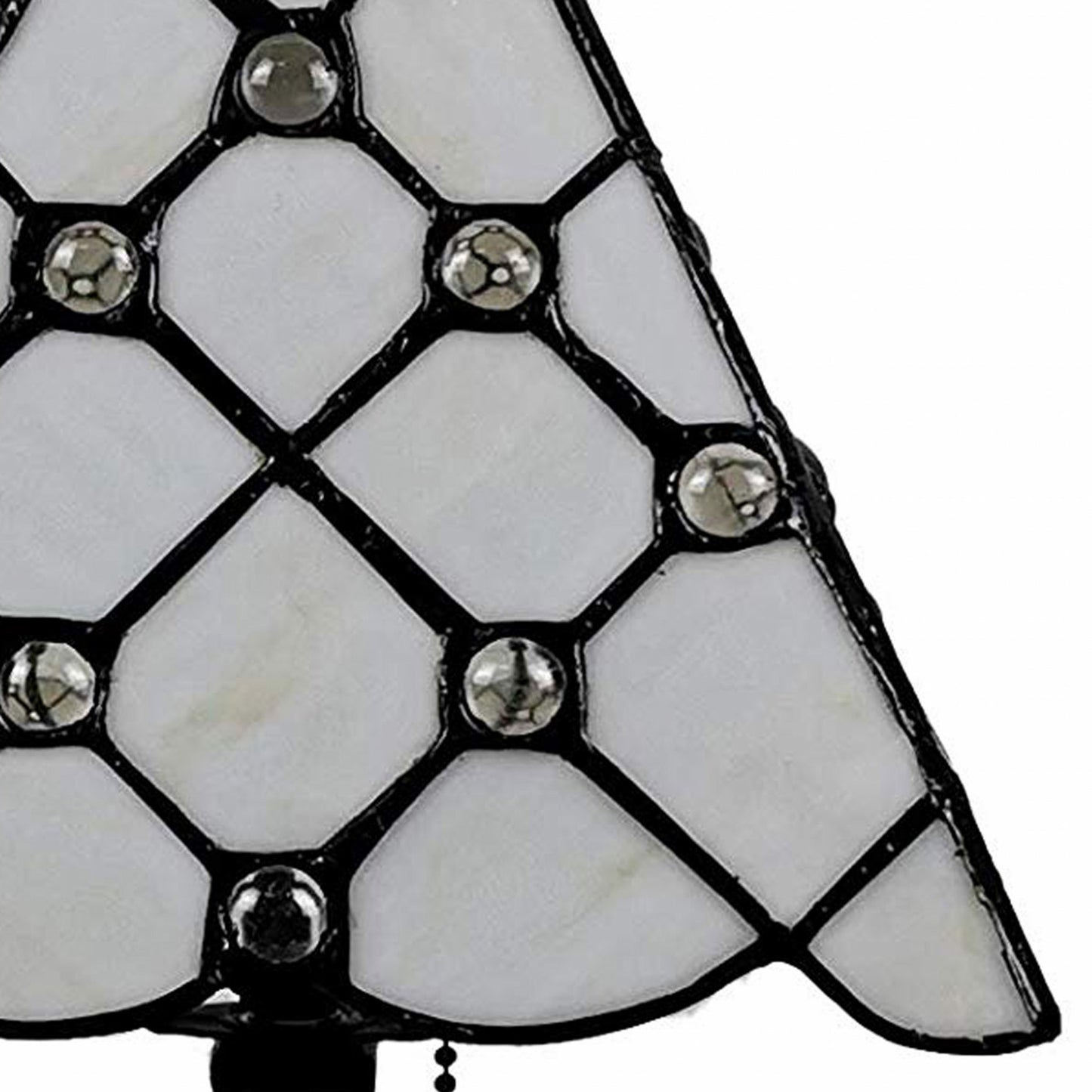 15" Tiffany Style White Stained Glass with Crystals Table Lamp By Homeroots | Table Lamps | Modishstore - 4