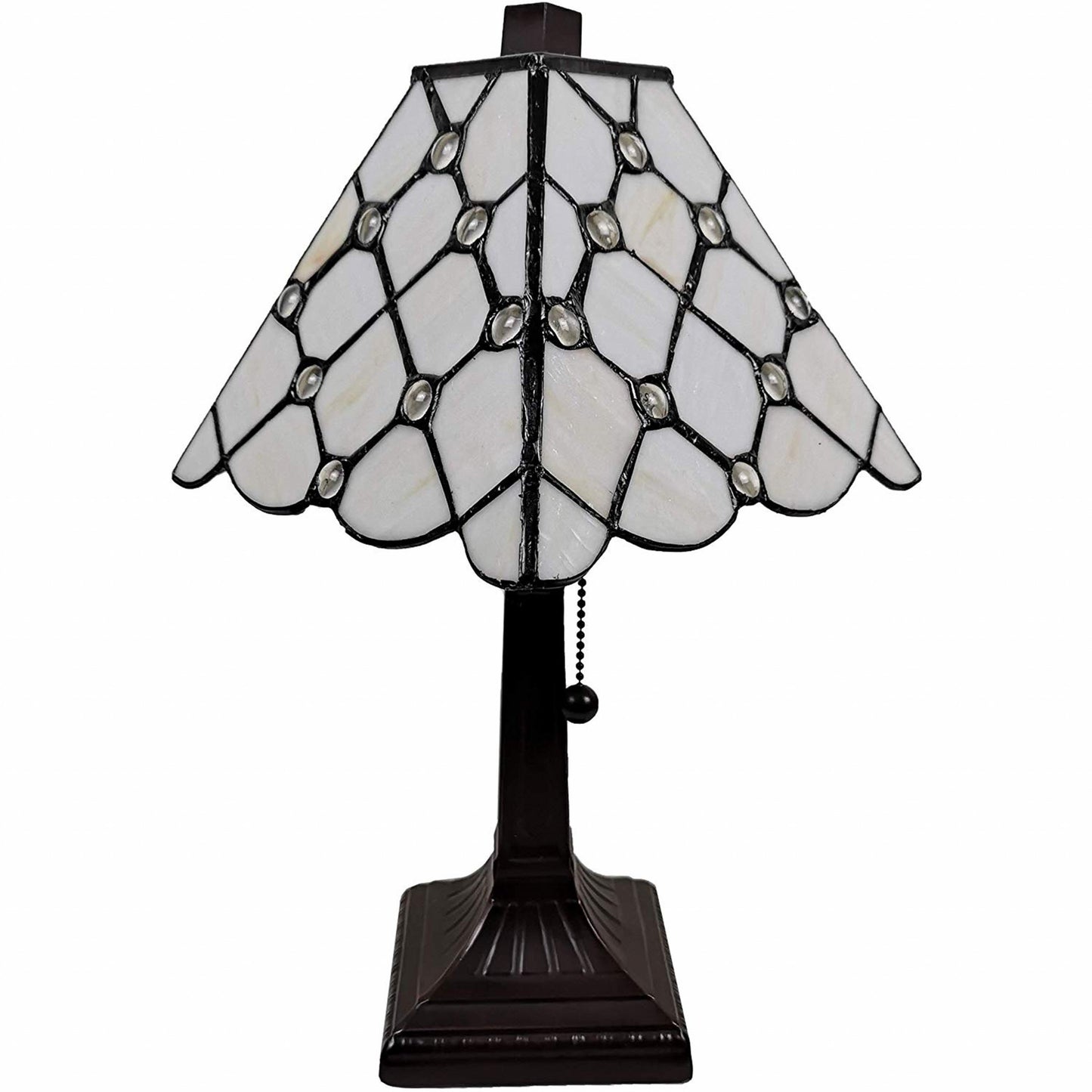 15" Tiffany Style White Stained Glass with Crystals Table Lamp By Homeroots | Table Lamps | Modishstore - 5