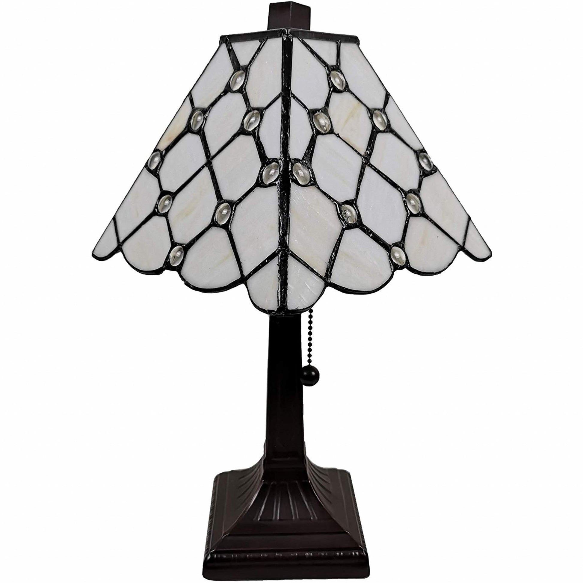 15" Tiffany Style White Stained Glass with Crystals Table Lamp By Homeroots | Table Lamps | Modishstore - 5