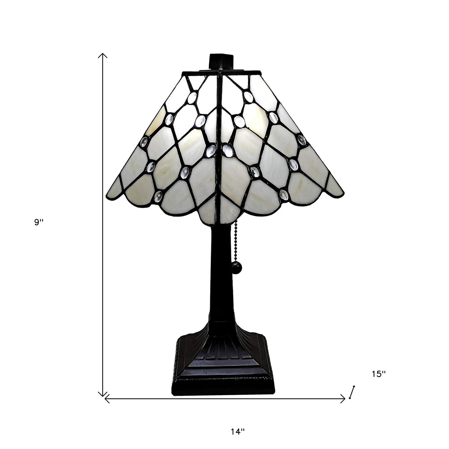 15" Tiffany Style White Stained Glass with Crystals Table Lamp By Homeroots | Table Lamps | Modishstore - 6