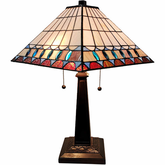 23" White Amber and Teal Stained Glass Two Light Mission Style Table Lamp By Homeroots | Table Lamps | Modishstore