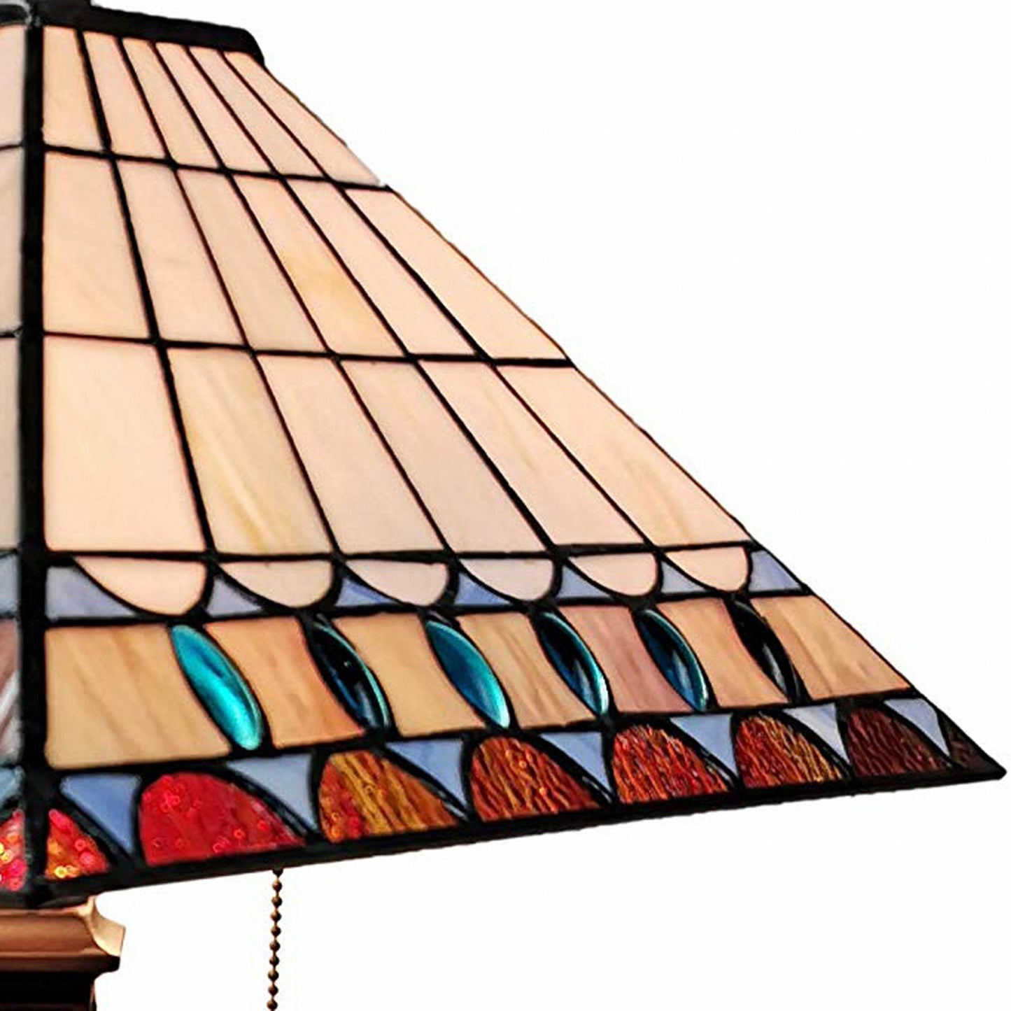 23" White Amber and Teal Stained Glass Two Light Mission Style Table Lamp By Homeroots | Table Lamps | Modishstore - 3