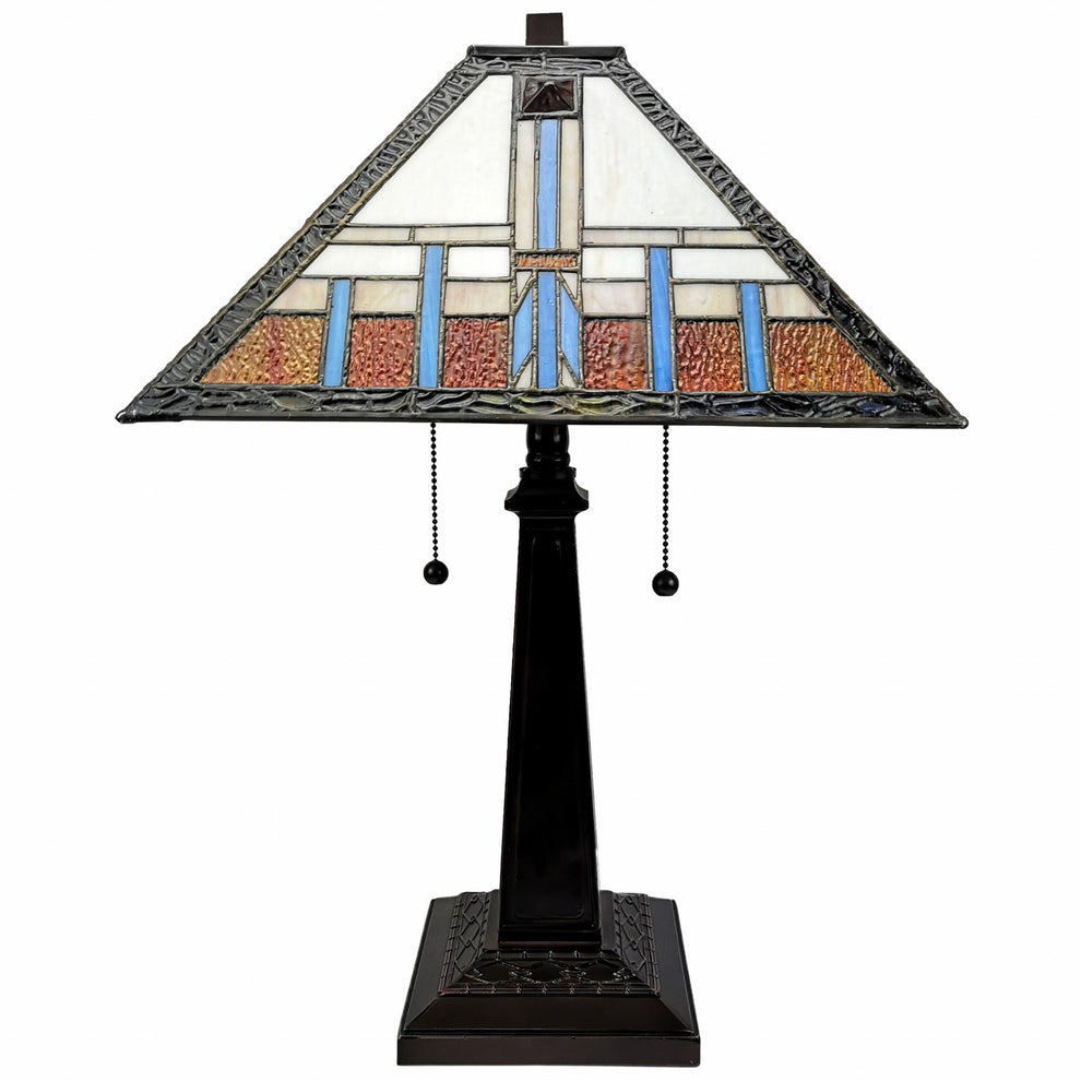 23" Cream Amber and Teal Stained Glass Two Light Mission Style Table Lamp By Homeroots | Table Lamps | Modishstore - 3