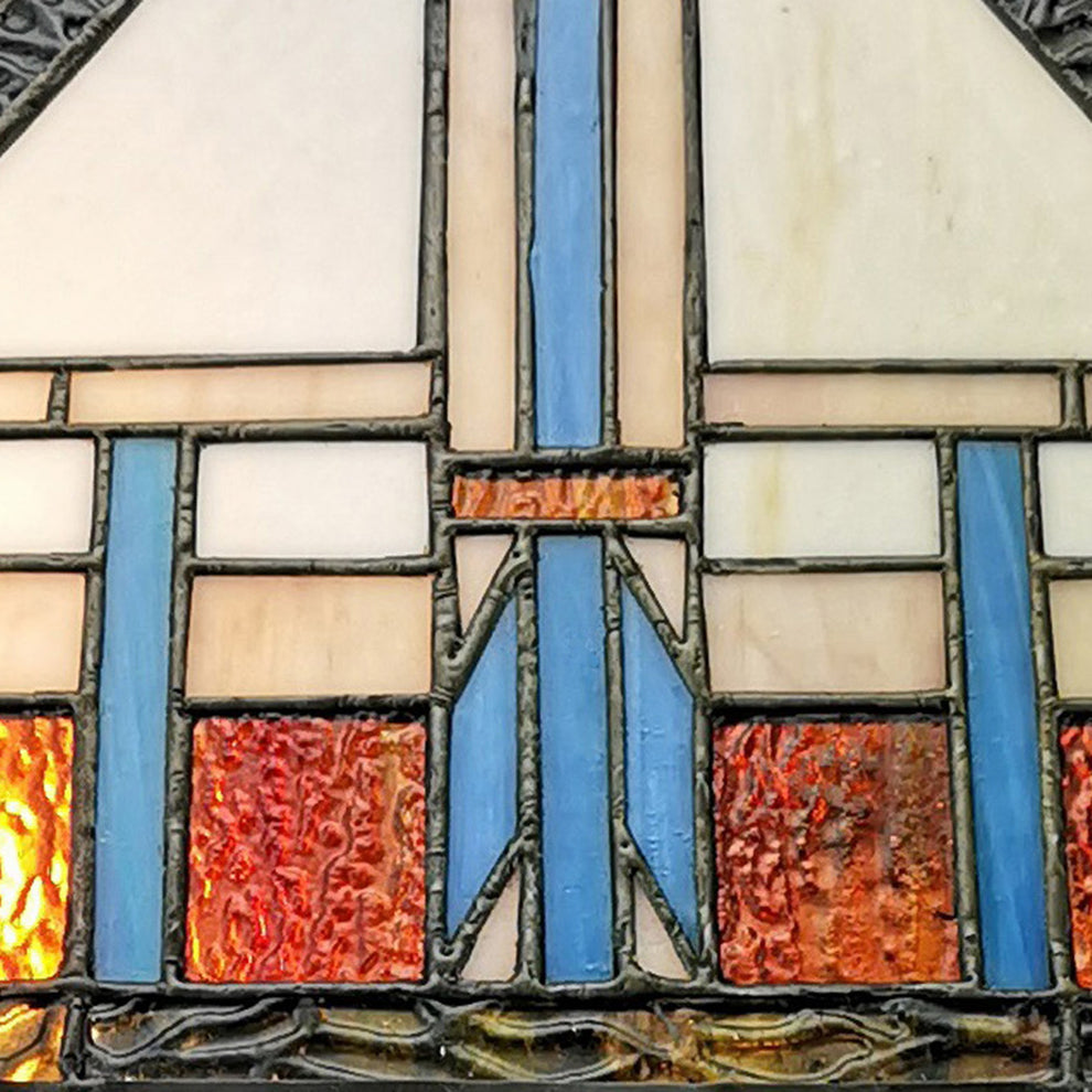 23" Cream Amber and Teal Stained Glass Two Light Mission Style Table Lamp By Homeroots | Table Lamps | Modishstore - 4