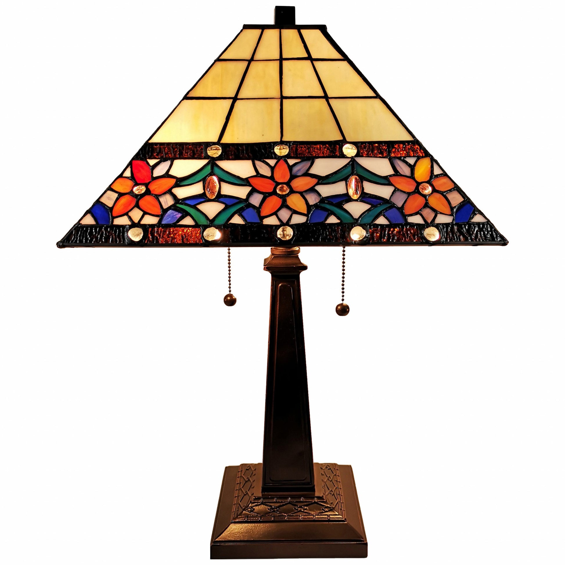 23" Stained Glass Two Light Mission Style Table Lamp with Floral Glass Shade By Homeroots | Table Lamps | Modishstore - 2
