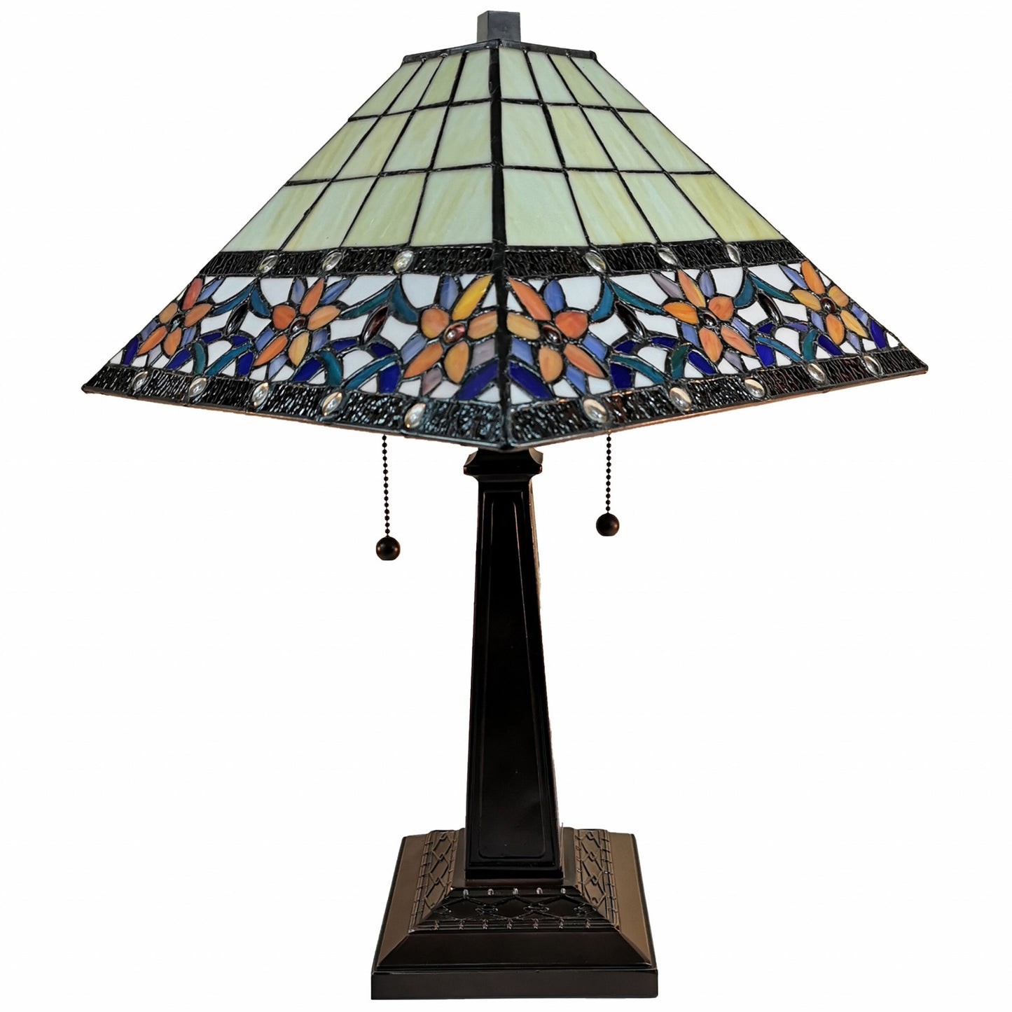 23" Stained Glass Two Light Mission Style Table Lamp with Floral Glass Shade By Homeroots | Table Lamps | Modishstore - 3