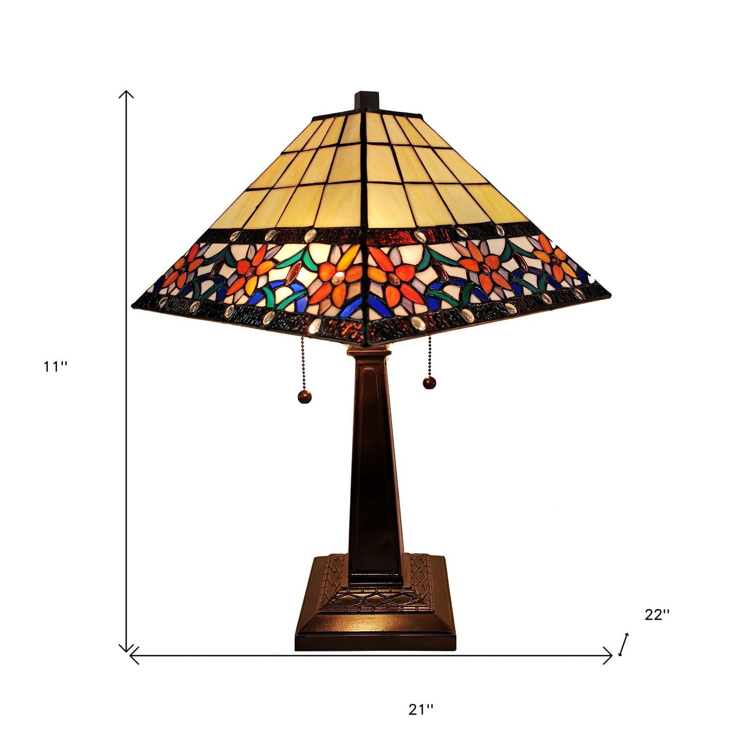 23" Stained Glass Two Light Mission Style Table Lamp with Floral Glass Shade By Homeroots | Table Lamps | Modishstore - 5