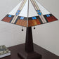 23" Cream Amber and Teal Arrow Stained Glass Two Light Mission Style Table Lamp By Homeroots | Table Lamps | Modishstore