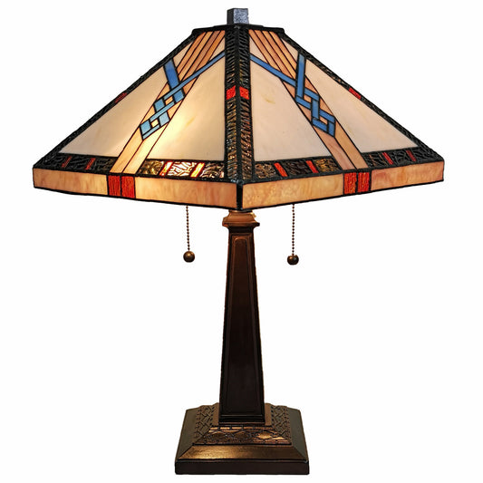 23" Stained Glass Stained Glass Antique Two Light Mission Style Table Lamp By Homeroots | Table Lamps | Modishstore