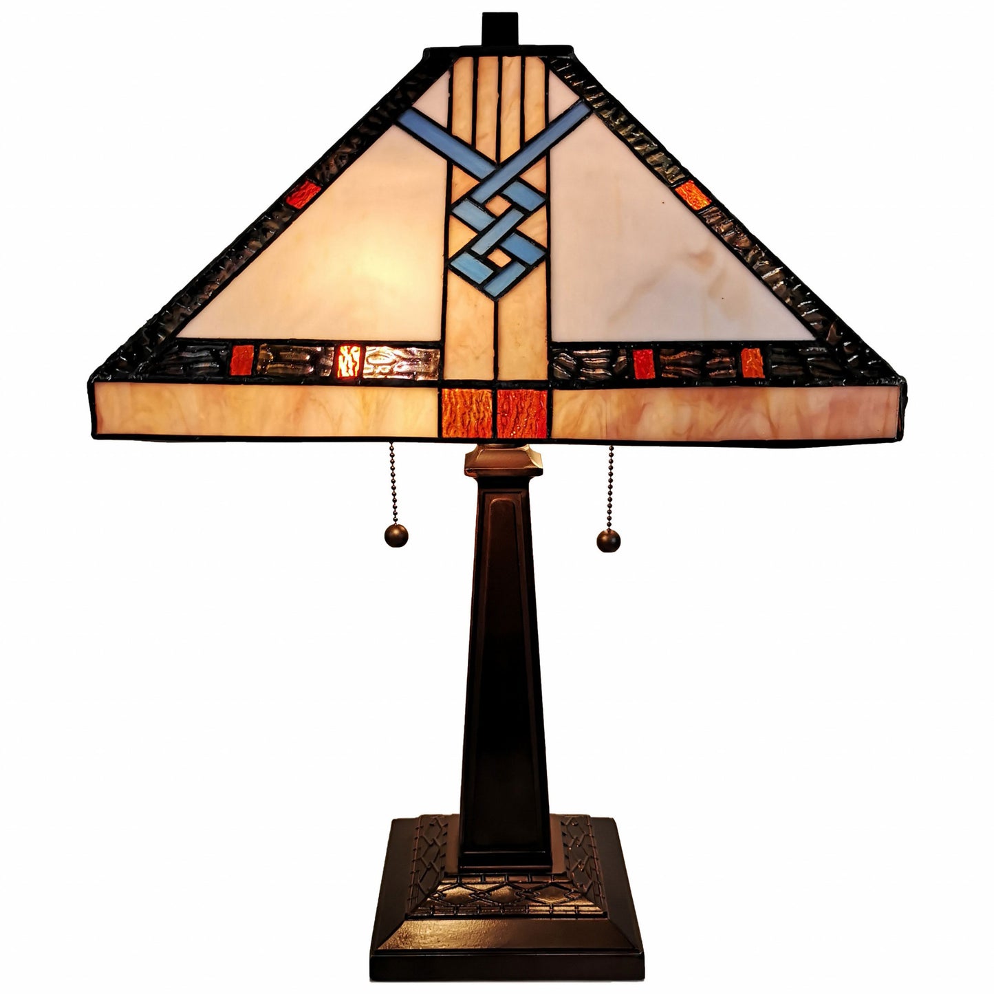 23" Stained Glass Stained Glass Antique Two Light Mission Style Table Lamp By Homeroots | Table Lamps | Modishstore - 2