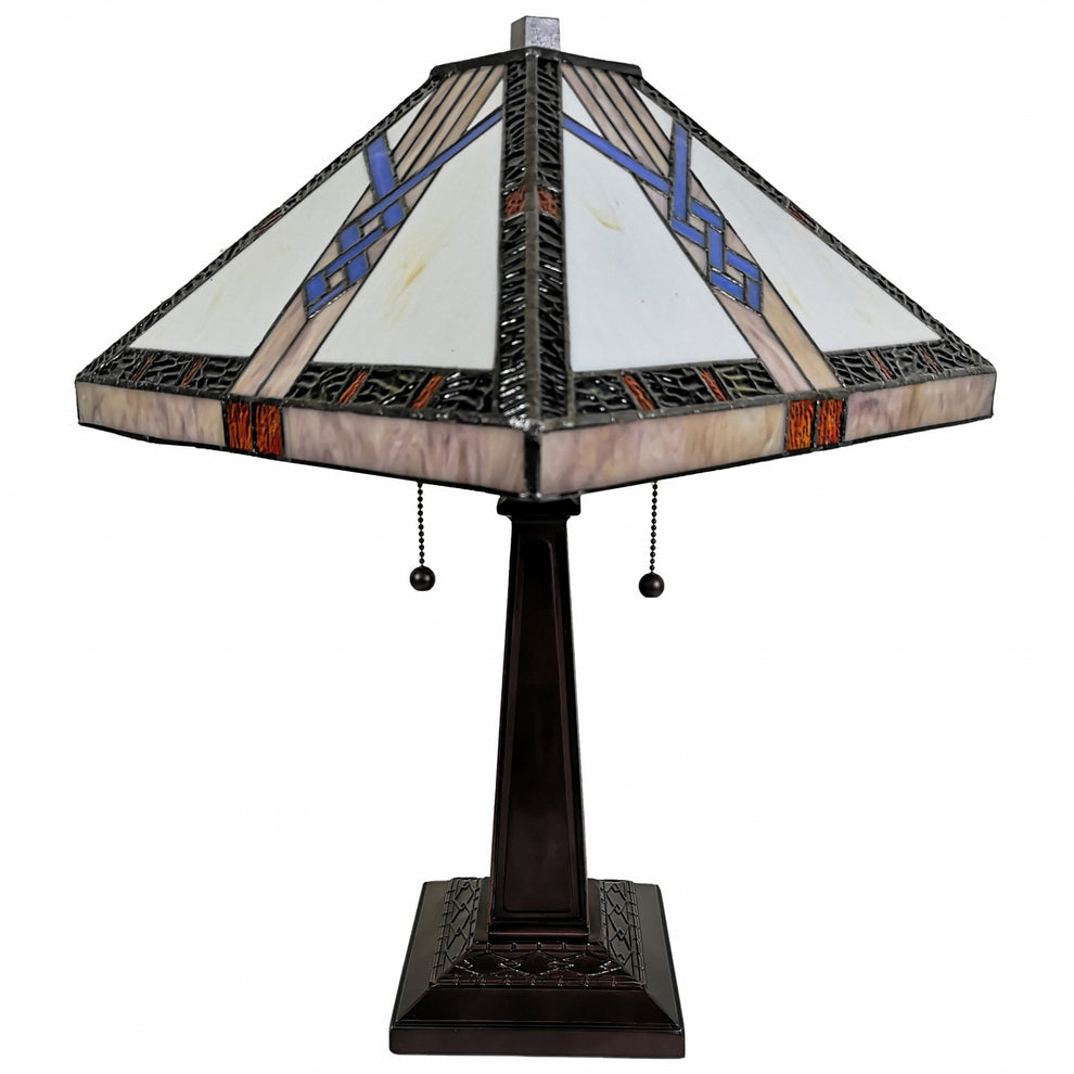 23" Stained Glass Stained Glass Antique Two Light Mission Style Table Lamp By Homeroots | Table Lamps | Modishstore - 3