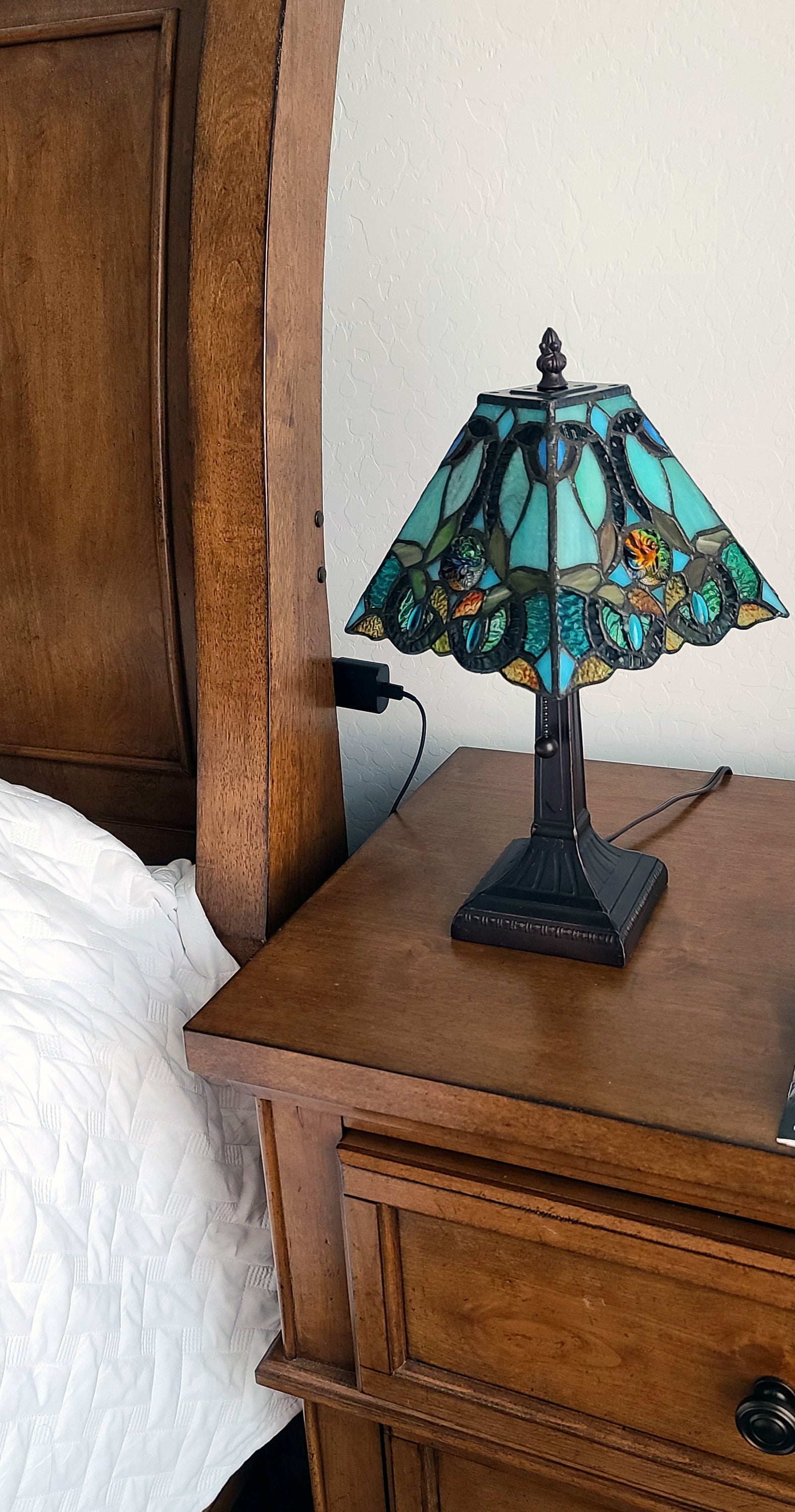 15" Tiffany Style Vintage Abstract Teal Table Lamp By Homeroots | Table Lamps | Modishstore - 4