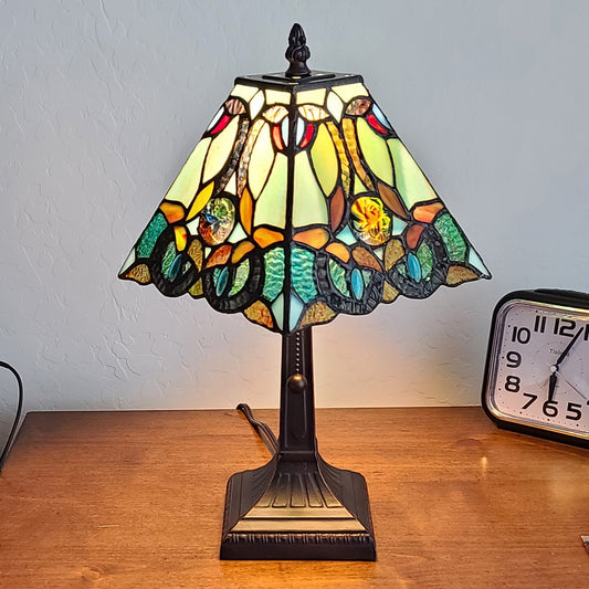 15" Tiffany Style Vintage Abstract Teal Table Lamp By Homeroots | Table Lamps | Modishstore