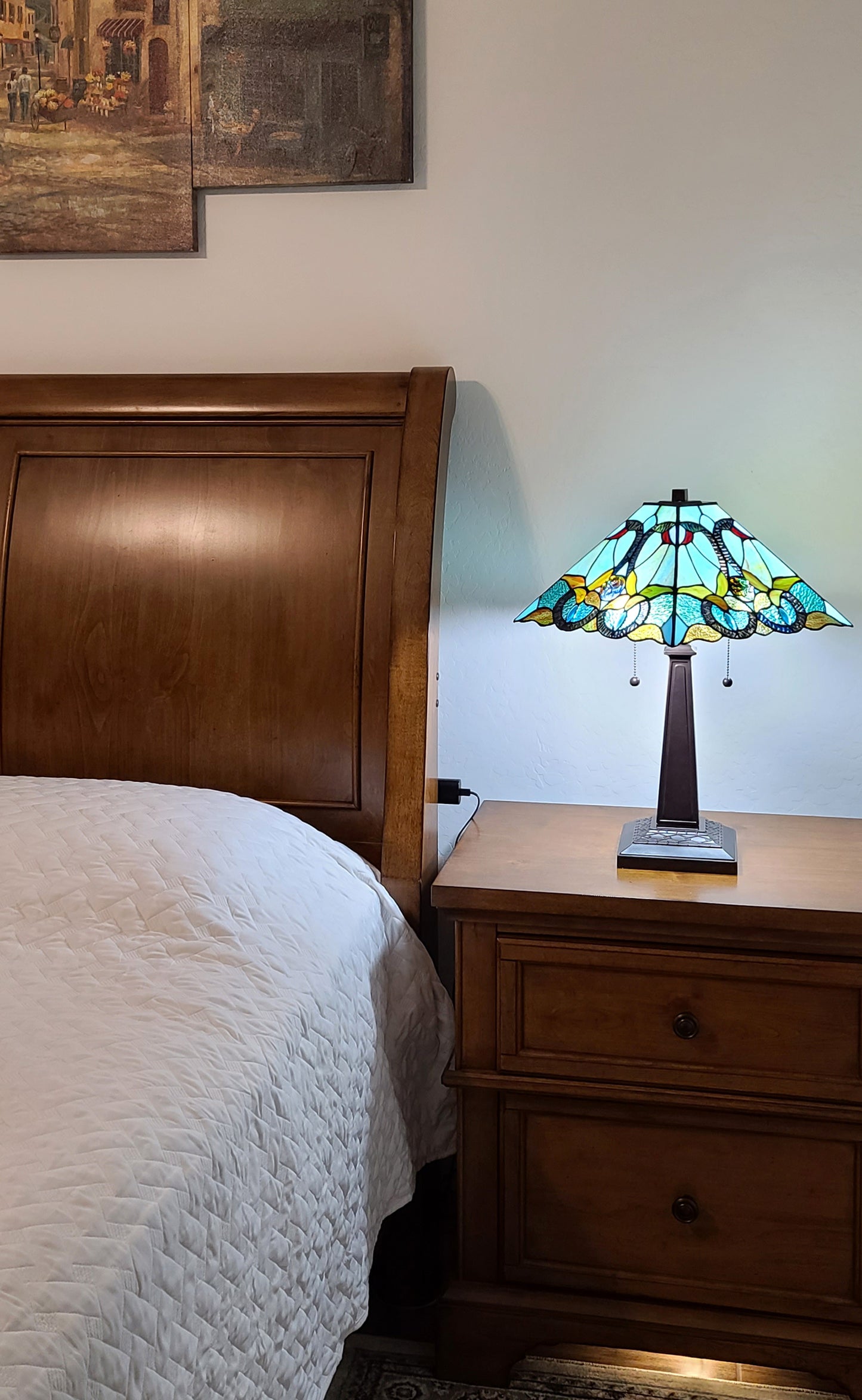 23" Aqua Blues and Amber Abstract Stained Glass Two Light Mission Style Table Lamp By Homeroots | Table Lamps | Modishstore - 4